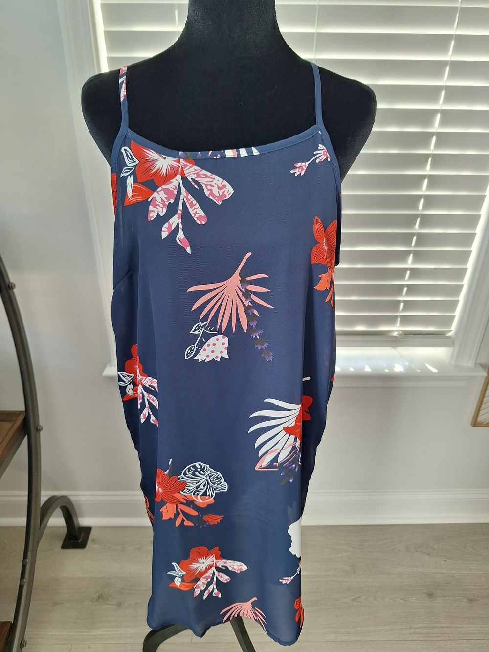 Women’s Navy Floral Slip Dress - Navy, Red & Pink Print